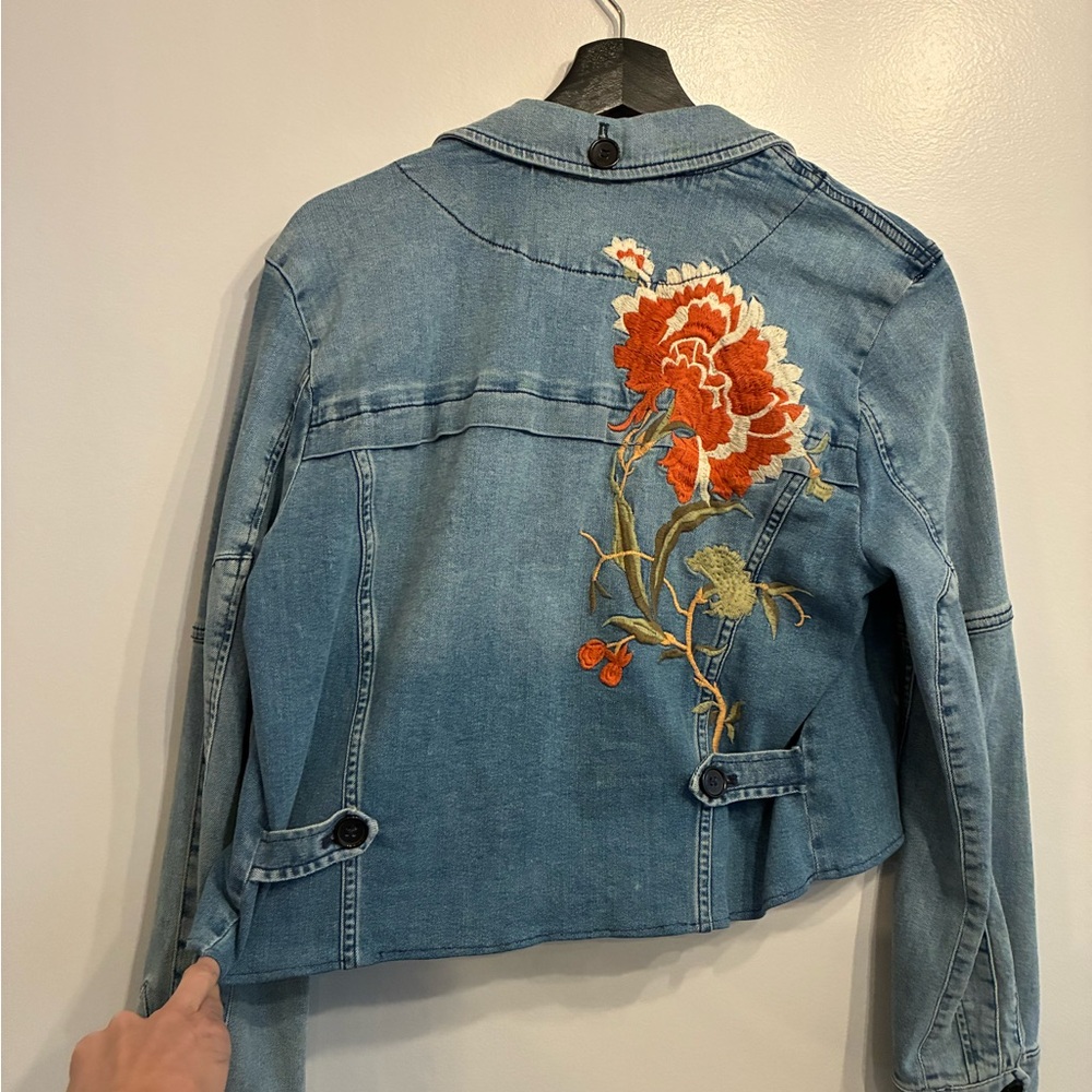 Anthropologie Jean Jacket with Floral Embroidery, Size Small - Picture 2 of 4
